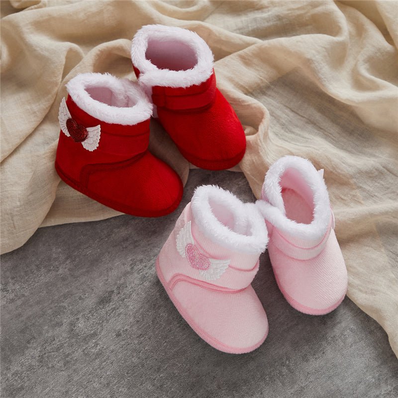 🧣❄️ Bottes d’Hiver Bébé – Chaudes &amp; Mignonnes – Bottines Bébé à Scratch avec Ailes en Cœur – 0 à 18 Mois – Unisexe™ - Planète bébé