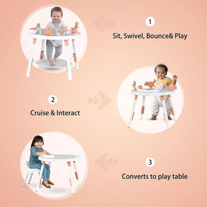 Centre d’Activité Bébé 3-en-1 – Tapis à Sauter et Table avec Jouets Amovibles et Siège Rotatif™