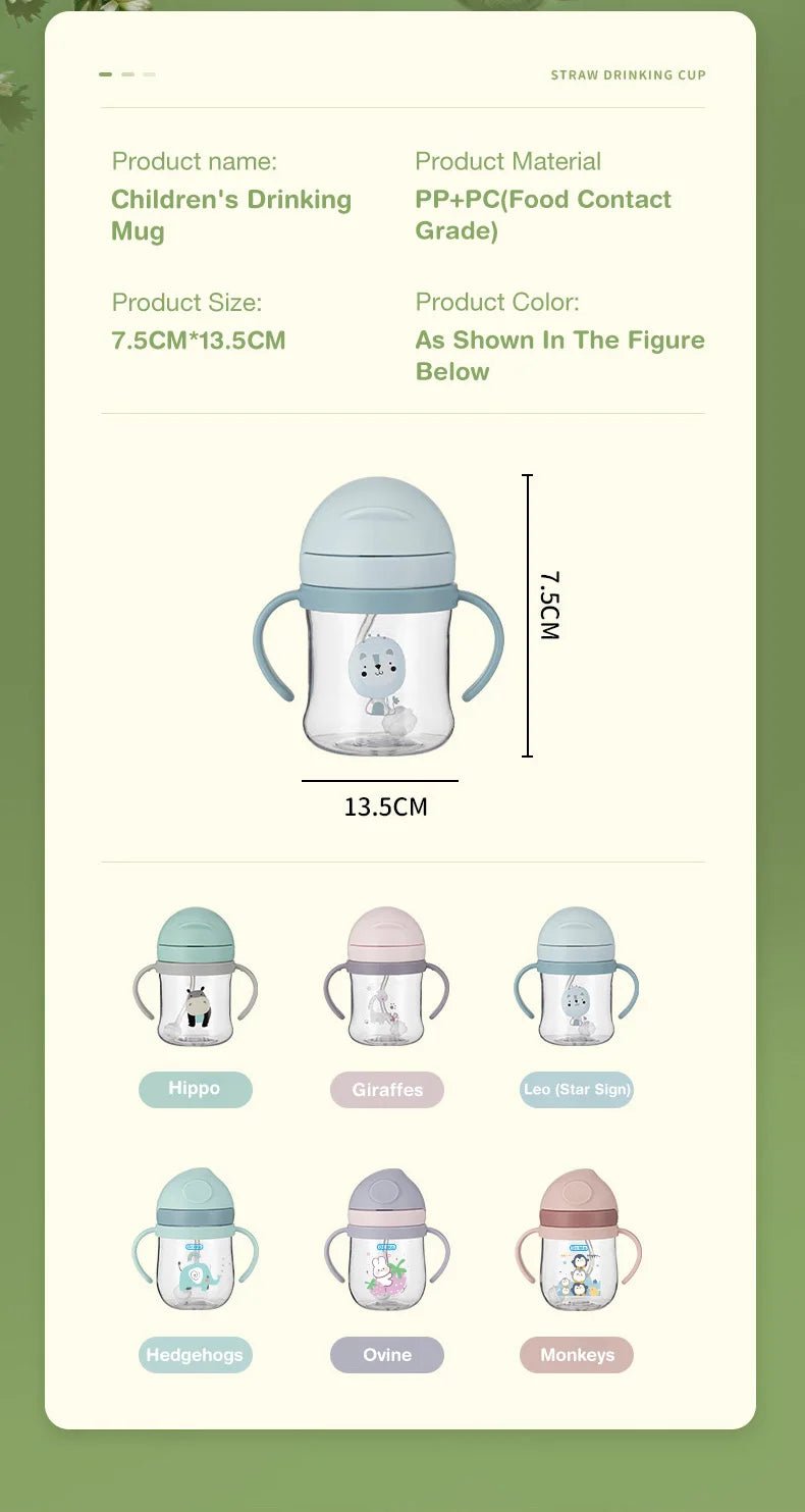 🍼💧 Tasse d’Apprentissage avec Paille – 250 ml | Design Animal Amusant | Sans BPA | Poignées Ergonomiques™ - Planète bébé