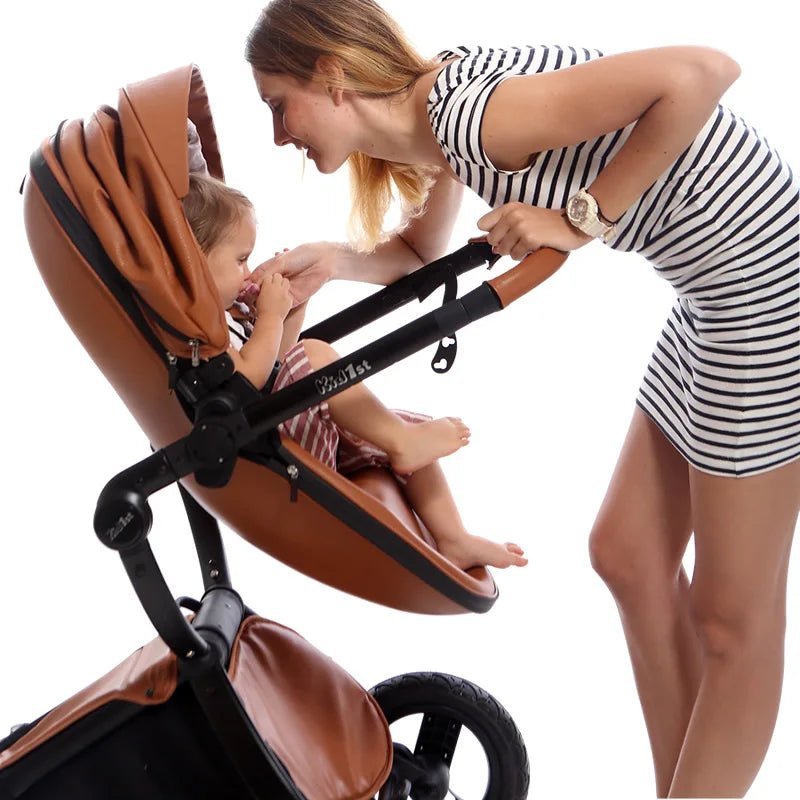 👑 Poussette Bébé Luxe – Haute Position – Pliable – Similicuir – Voyage &amp; Confort Total™ - Planète bébé