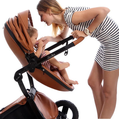 👑 Poussette Bébé Luxe – Haute Position – Pliable – Similicuir – Voyage &amp; Confort Total™ - Planète bébé