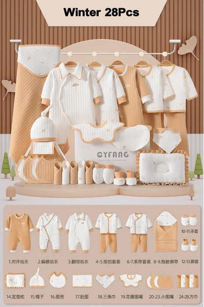 Set Naissance 28 Pièces Bébé 100% Coton – Ensemble Complé Neutre Garçon Fille Toutes Saisons™