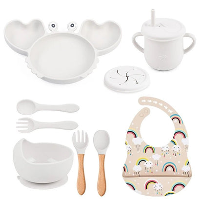 🍽️ Set de Vaisselle Bébé 9 Pièces en Silicone – Antidérapant &amp; Sans BPA™ - Planète bébé