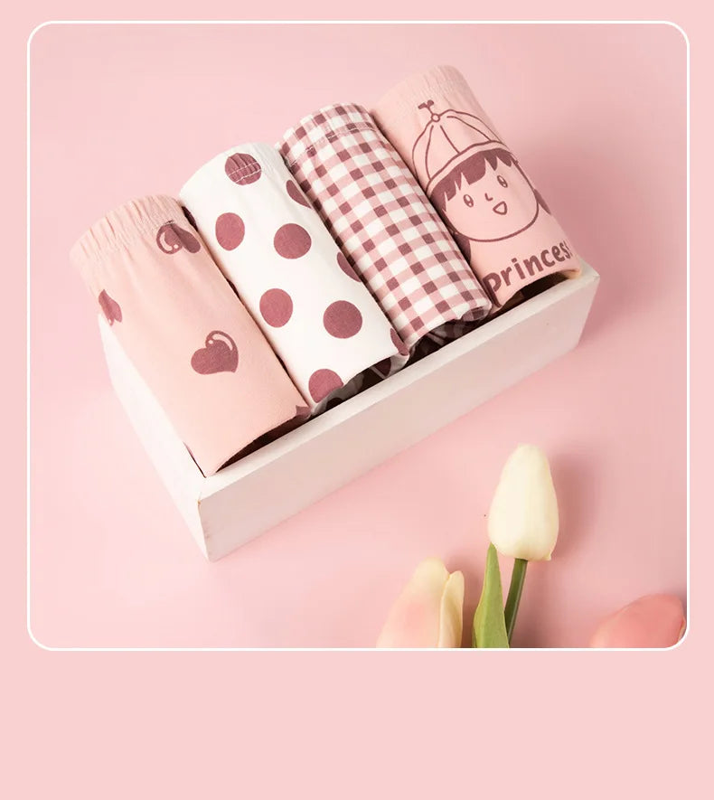 Lot de 4 Culottes Coton Filles – Motifs Cartoon Douces et Confortables™