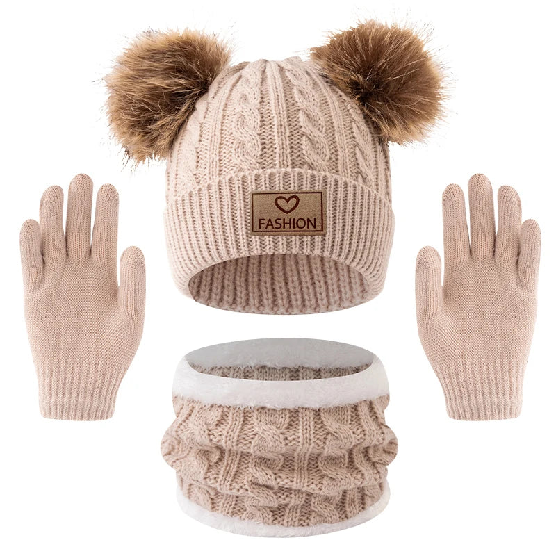 Ensemble bonnet et écharpe 3 pièces automne-hiver pour enfants™