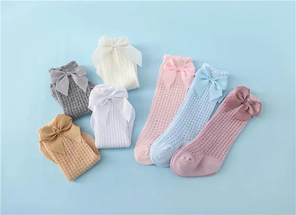 🧦👶 Chaussettes Longues Bébé Fille – Dentelle &amp; Noeud – Respirantes en Coton – Style Princesse Été (0-24 Mois)™