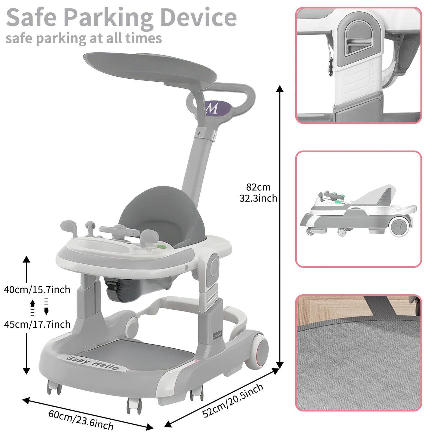 Trotteur Bébé Multifonction™ – Avec Pare-Soleil, Siège Confort et Musique – Antibasculement et Réglable