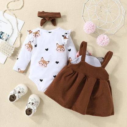 🎀🦊 Ensemble Bébé Fille 2 Pièces – Body à Manches Longues + Robe Renard avec Nœud – Automne/Hiver – ROMPERBO™ - Planète bébé