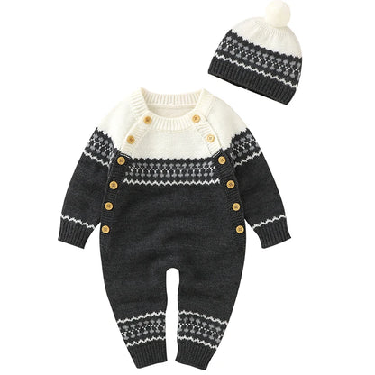Combinaison Bébé Tricotée avec Bonnet – Body Hiver Automne