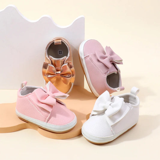 Chaussures Bébé Fille – Similicuir Premium &amp; Nœud Papillon – Premiers Pas Élégants – 0 à 18 Mois™