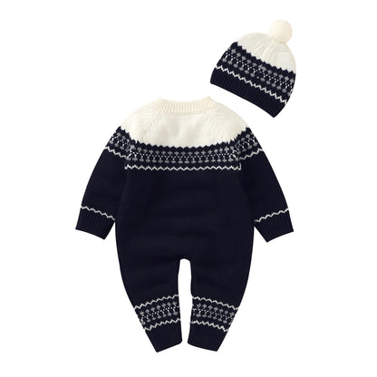 Combinaison Bébé Tricotée avec Bonnet – Body Hiver Automne