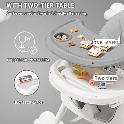 Chaise Haute Bébé Pliable 6 Mois+ avec Grand Pad Antidérapant et Porte-Jouets – Facile à Nettoyer – Modèle E500™