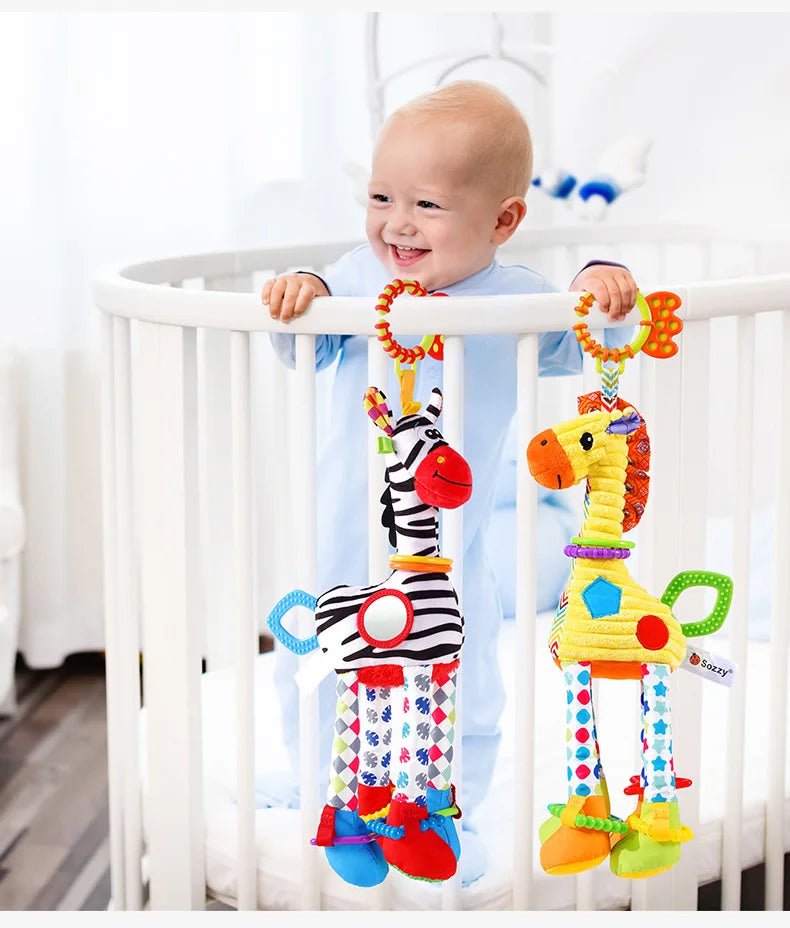 Soft Giraffe Zebra Animal Handbells Rattles Plush Infant Baby Development Handle Toys WIth Teether Baby Toy For Newborn Gifts™ - Planète bébé