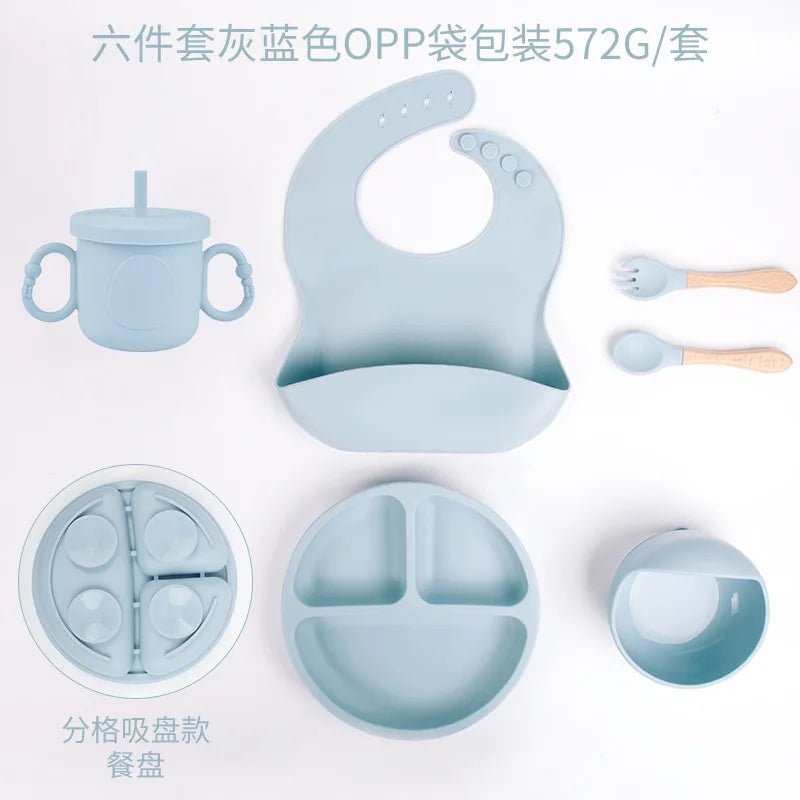 🍽️ Set de Vaisselle en Silicone pour Bébé – 8 Pièces Évolutives et Sûres™ - Planète bébé