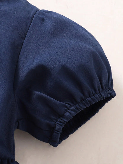 🎀👶 Robe Bébé Fille à Manches Bouffantes avec Dentelle + Bandeau – Ensemble Mode Été 2 Pièces (0-3 Ans)™ - Planète bébé
