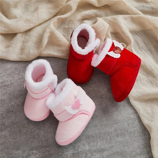🧣❄️ Bottes d’Hiver Bébé – Chaudes &amp; Mignonnes – Bottines Bébé à Scratch avec Ailes en Cœur – 0 à 18 Mois – Unisexe™ - Planète bébé