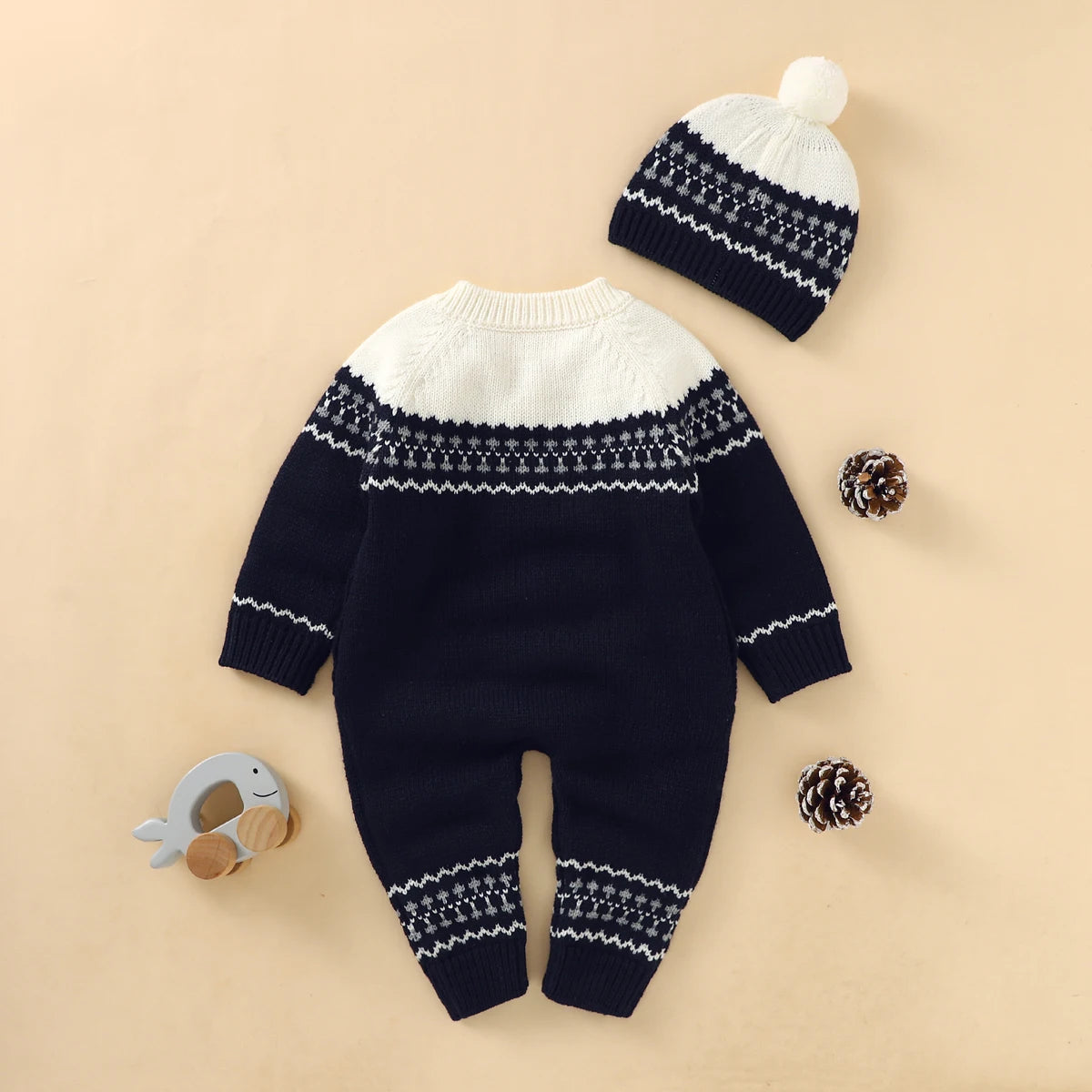 Combinaison Bébé Tricotée avec Bonnet – Body Hiver Automne