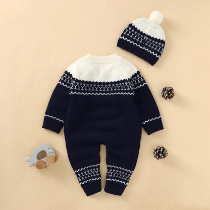 Combinaison Bébé Tricotée avec Bonnet – Body Hiver Automne