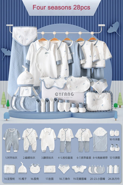 Set Naissance 28 Pièces Bébé 100% Coton – Ensemble Complé Neutre Garçon Fille Toutes Saisons™