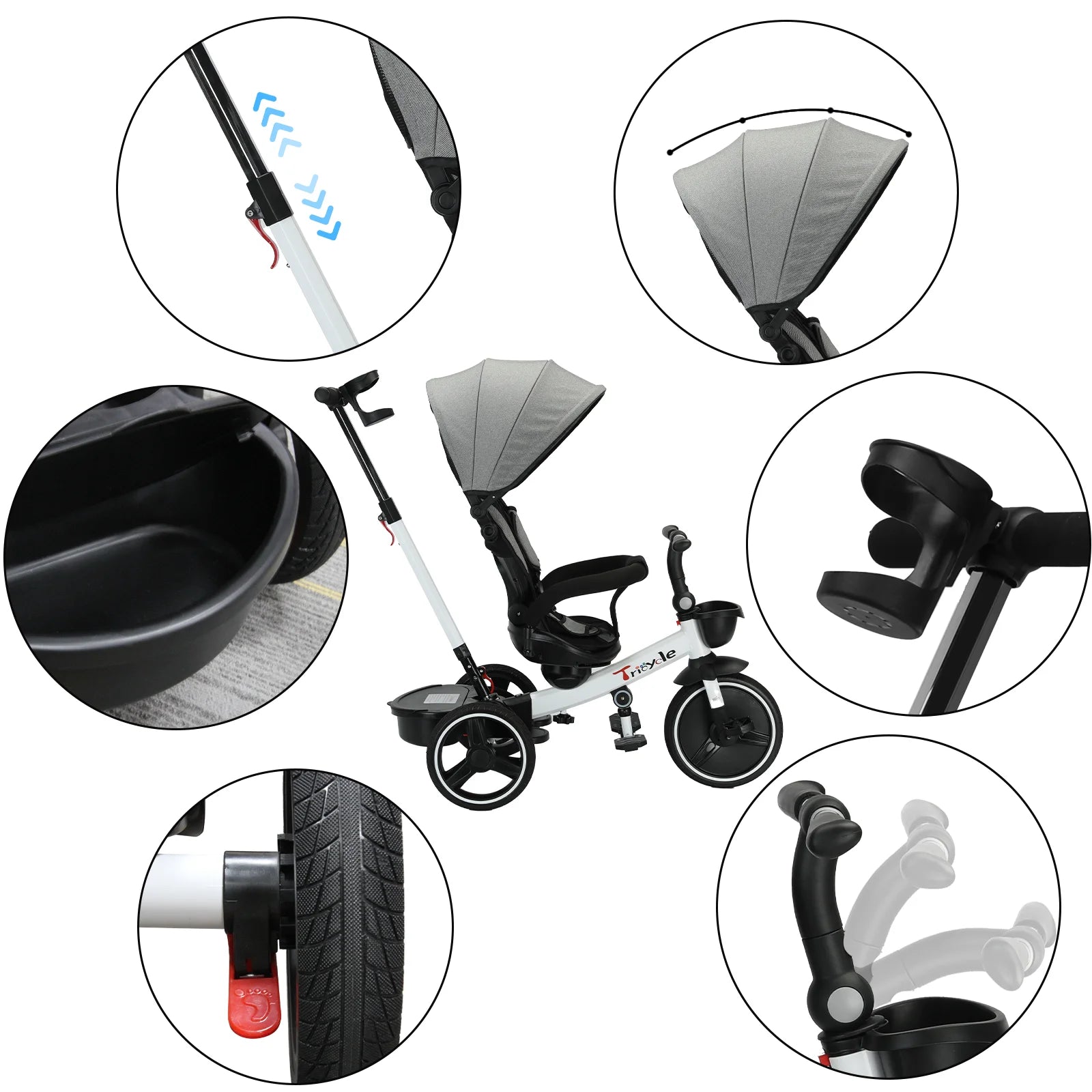 🚲 Tricycle Évolutif 6 - en - 1 pour Bébé – Poussette Vélo avec Guidon Parental, Canopy Réglable &amp; Ceinture de Sécurité™ - Planète bébé