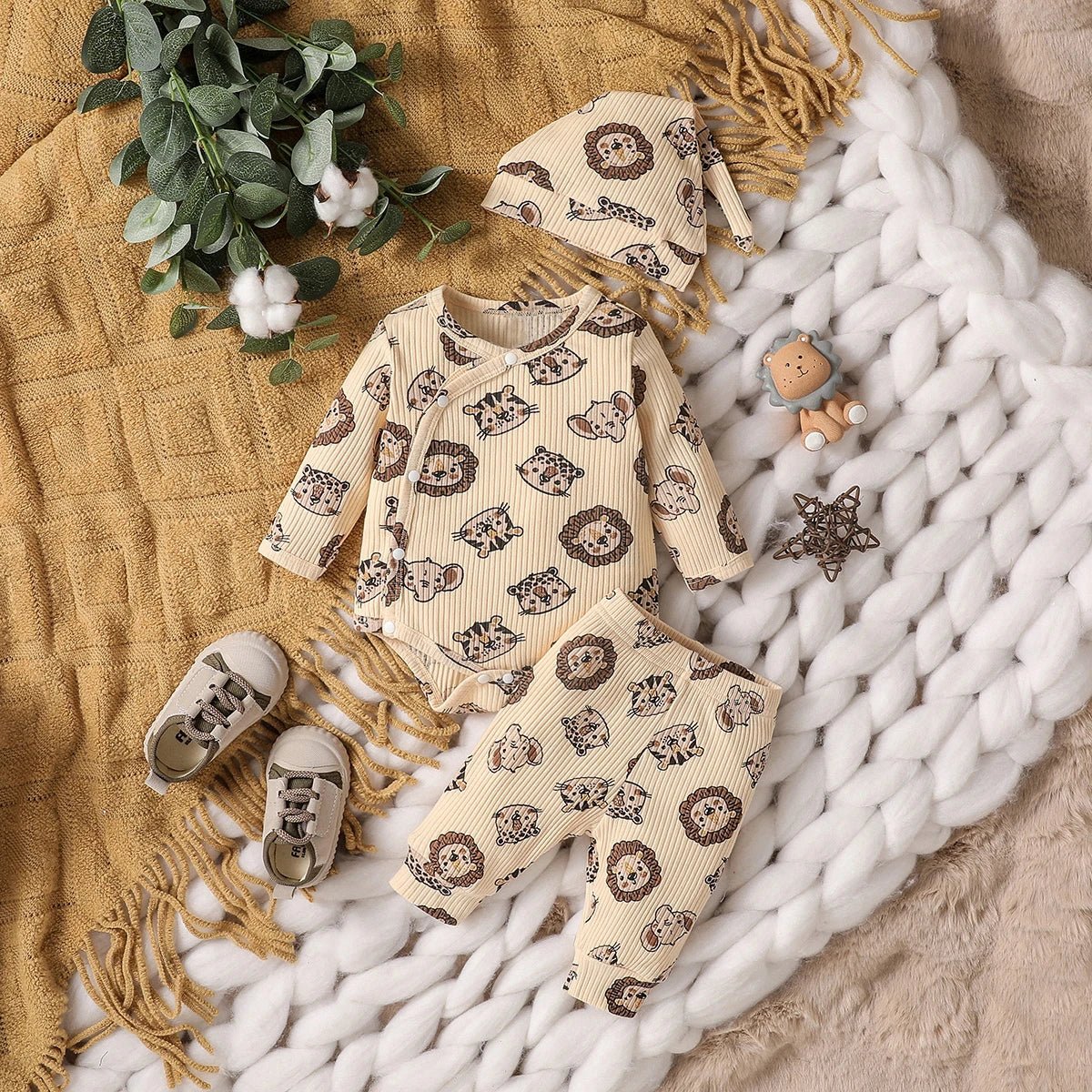 👶🍂 Ensemble Bébé Garçon 2 Pièces + Bonnet – Manches Longues – Automne | Confort Coton Doux™ - Planète bébé
