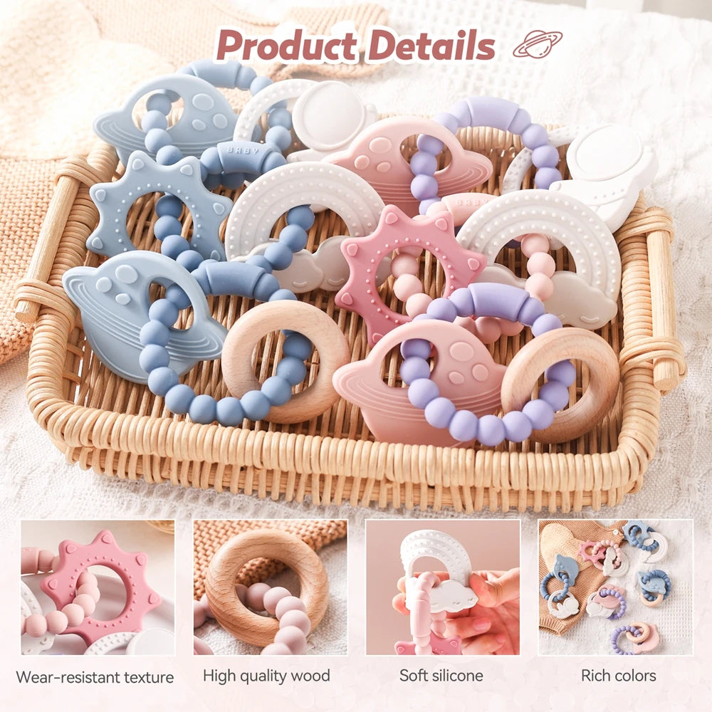 🪐👶 Anneau de Dentition Bébé – Silicone Alimentaire – Bracelet Sensoriel Planète – Dès 0 Mois™ - Planète bébé