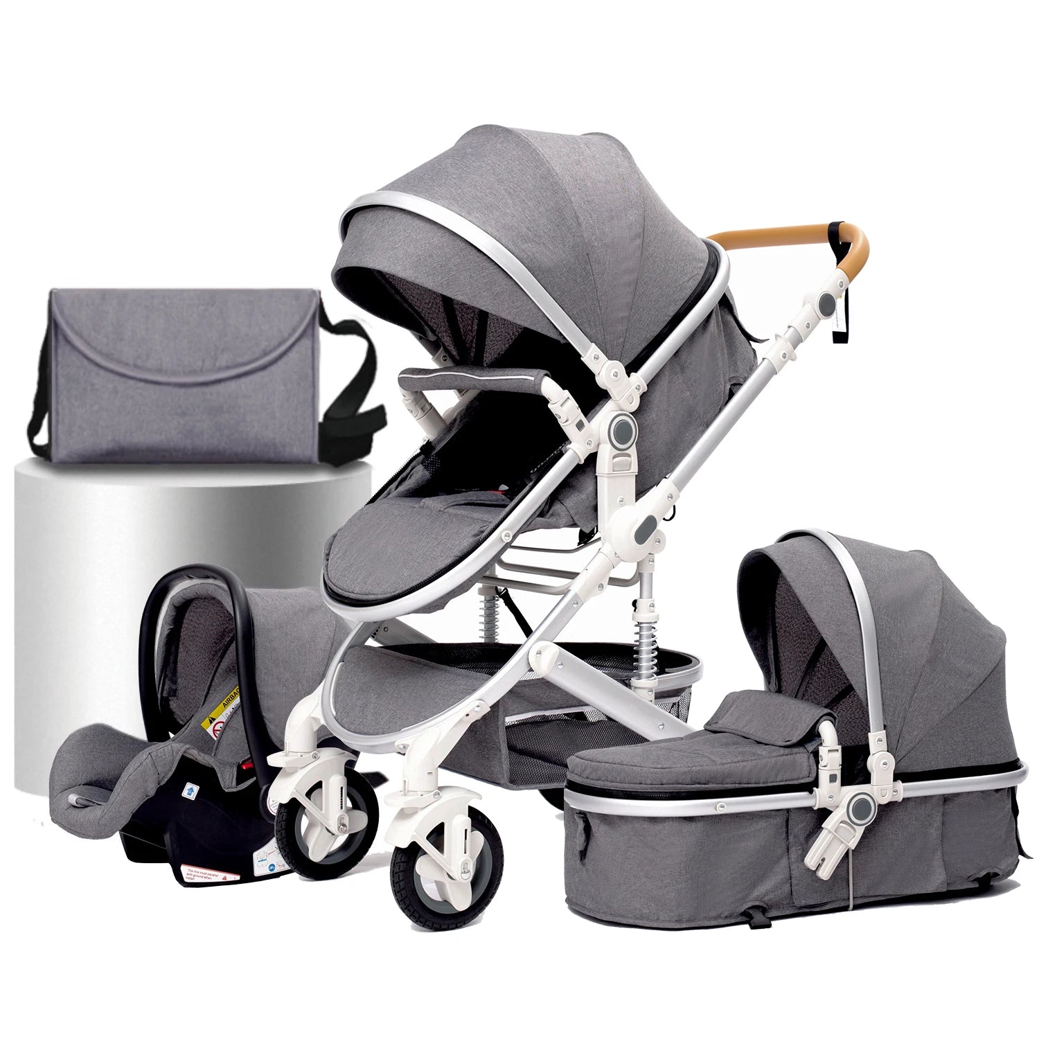 Poussette Bébé 3 en 1 Haute Vue – Pliable &amp; Confortable - Planète bébé