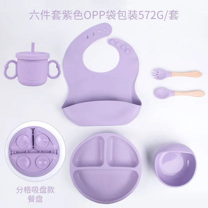 🍽️ Set de Vaisselle en Silicone pour Bébé – 8 Pièces Évolutives et Sûres™ - Planète bébé