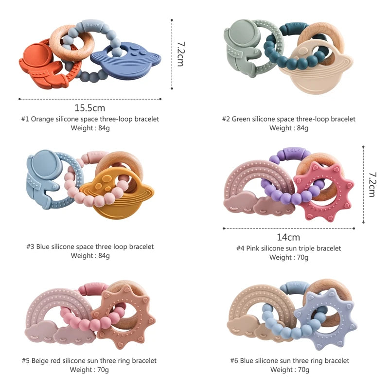 🪐👶 Anneau de Dentition Bébé – Silicone Alimentaire – Bracelet Sensoriel Planète – Dès 0 Mois™ - Planète bébé
