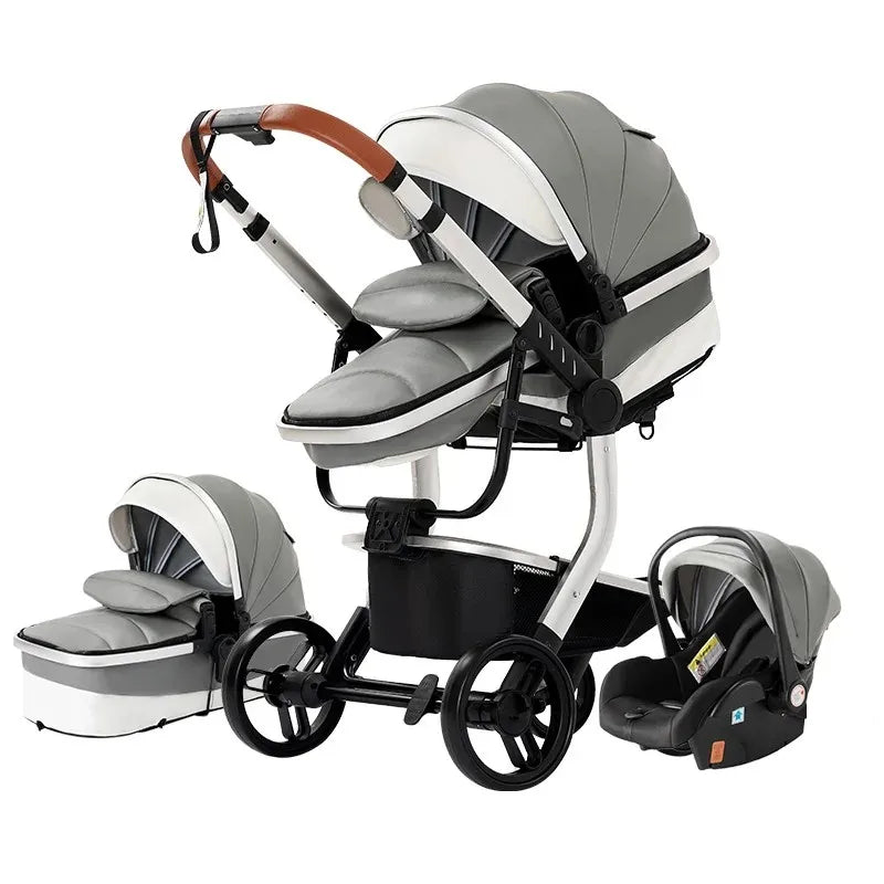 Poussette Bébé 3 - en - 1 de Luxe – Cuir PU - Planète bébé