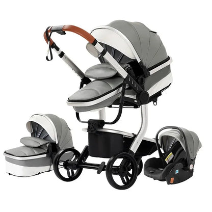 Poussette Bébé 3 - en - 1 de Luxe – Cuir PU - Planète bébé