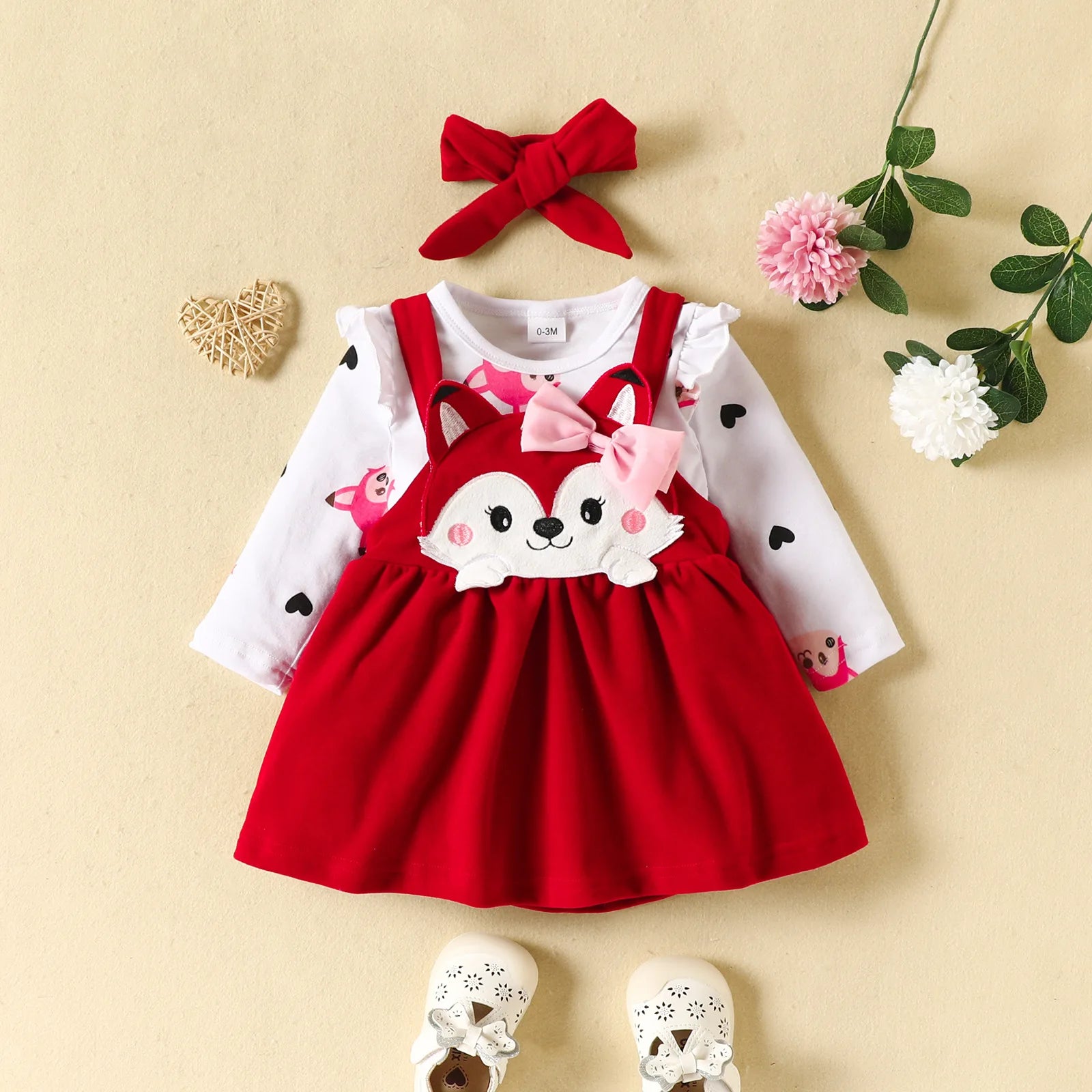 🎀🦊 Ensemble Bébé Fille 2 Pièces – Body à Manches Longues + Robe Renard avec Nœud – Automne/Hiver – ROMPERBO™ - Planète bébé