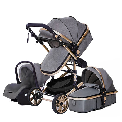 Poussette Bébé 3 en 1 Haute Vue – Pliable &amp; Confortable - Planète bébé