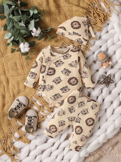 👶🍂 Ensemble Bébé Garçon 2 Pièces + Bonnet – Manches Longues – Automne | Confort Coton Doux™