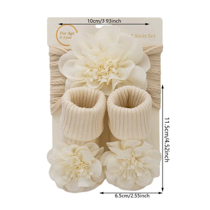 Coffret Naissance 3 Pièces – Duo de Bandeaux Dentelle &amp; Chaussettes Assorties
