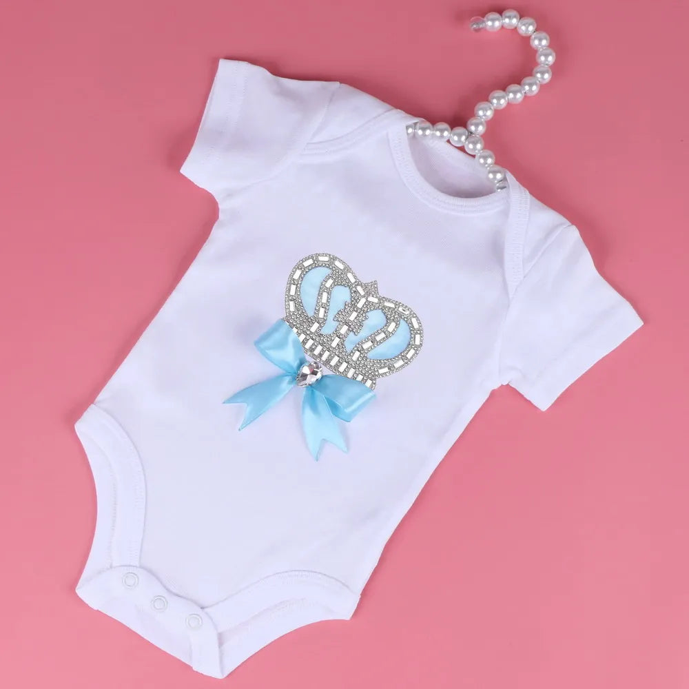👶 Combinaison Bébé Unisexe Blanche – Motif Couronne Cristal – 3 à 24 Mois™ - Planète bébé