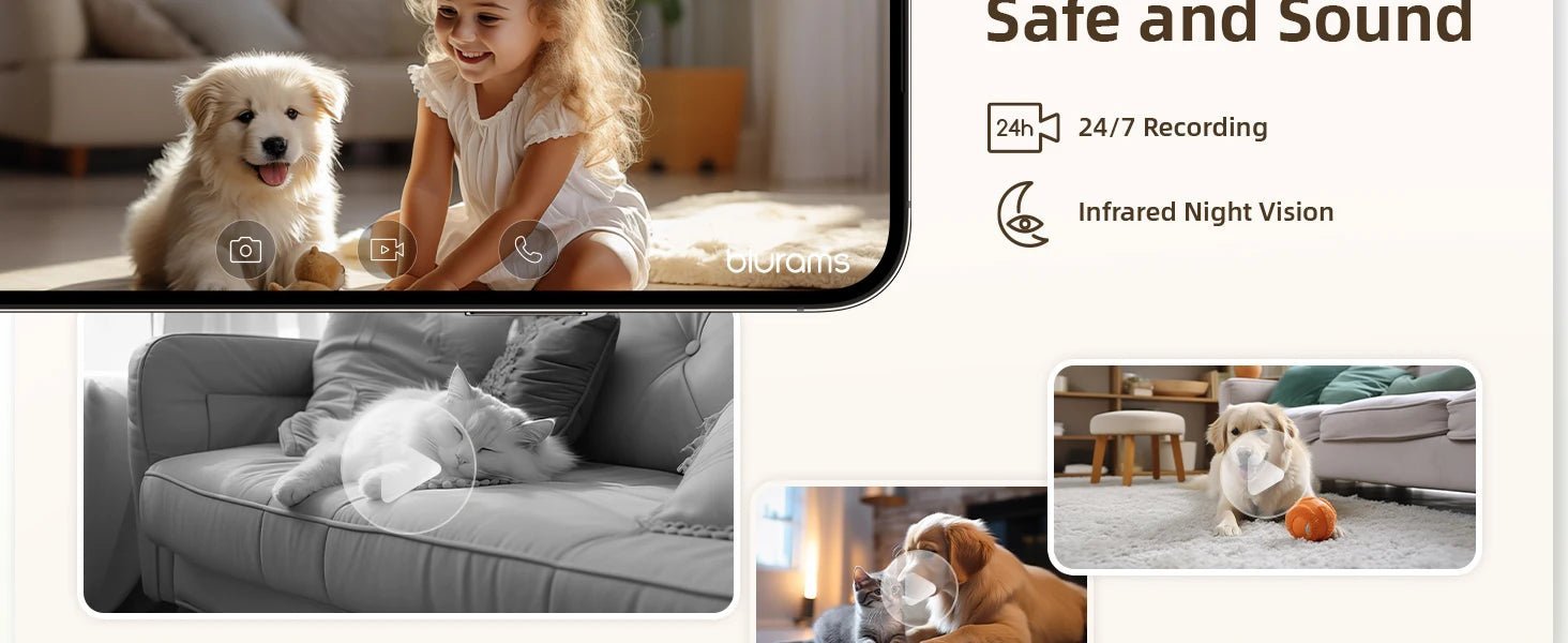 Blurams 2.4＆5G WiFi Indoor Camera, 2K, 360° PTZ Pet Dog IP CCTV Camera with Phone App, 2 - Way Talk, Night Vision, for Home Securi™ - Planète bébé
