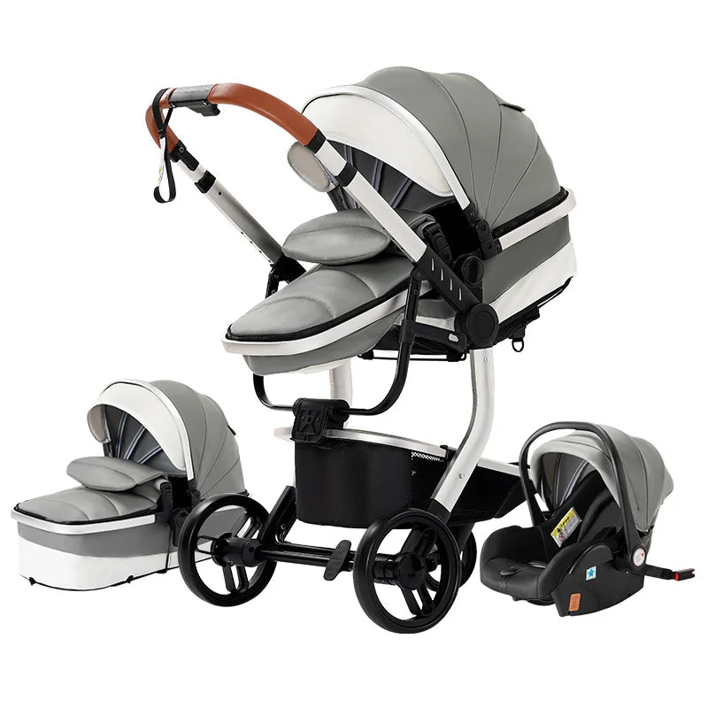 Poussette Bébé 3 - en - 1 de Luxe – Cuir PU - Planète bébé