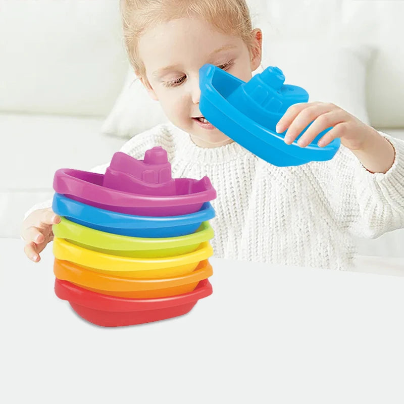 🛁🎨 Jouets de Bain Bébé – Gobelets Empilables Colorés – Jouet Éducatif Montessori – Forme Bateau – Tour Pliable pour Enfants™ - Planète bébé