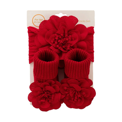 Coffret Naissance 3 Pièces – Duo de Bandeaux Dentelle &amp; Chaussettes Assorties