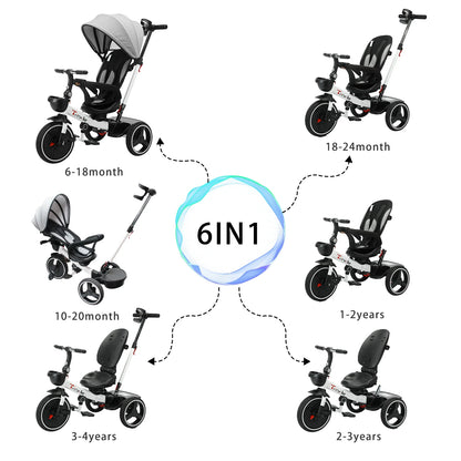 🚲 Tricycle Évolutif 6 - en - 1 pour Bébé – Poussette Vélo avec Guidon Parental, Canopy Réglable &amp; Ceinture de Sécurité™ - Planète bébé