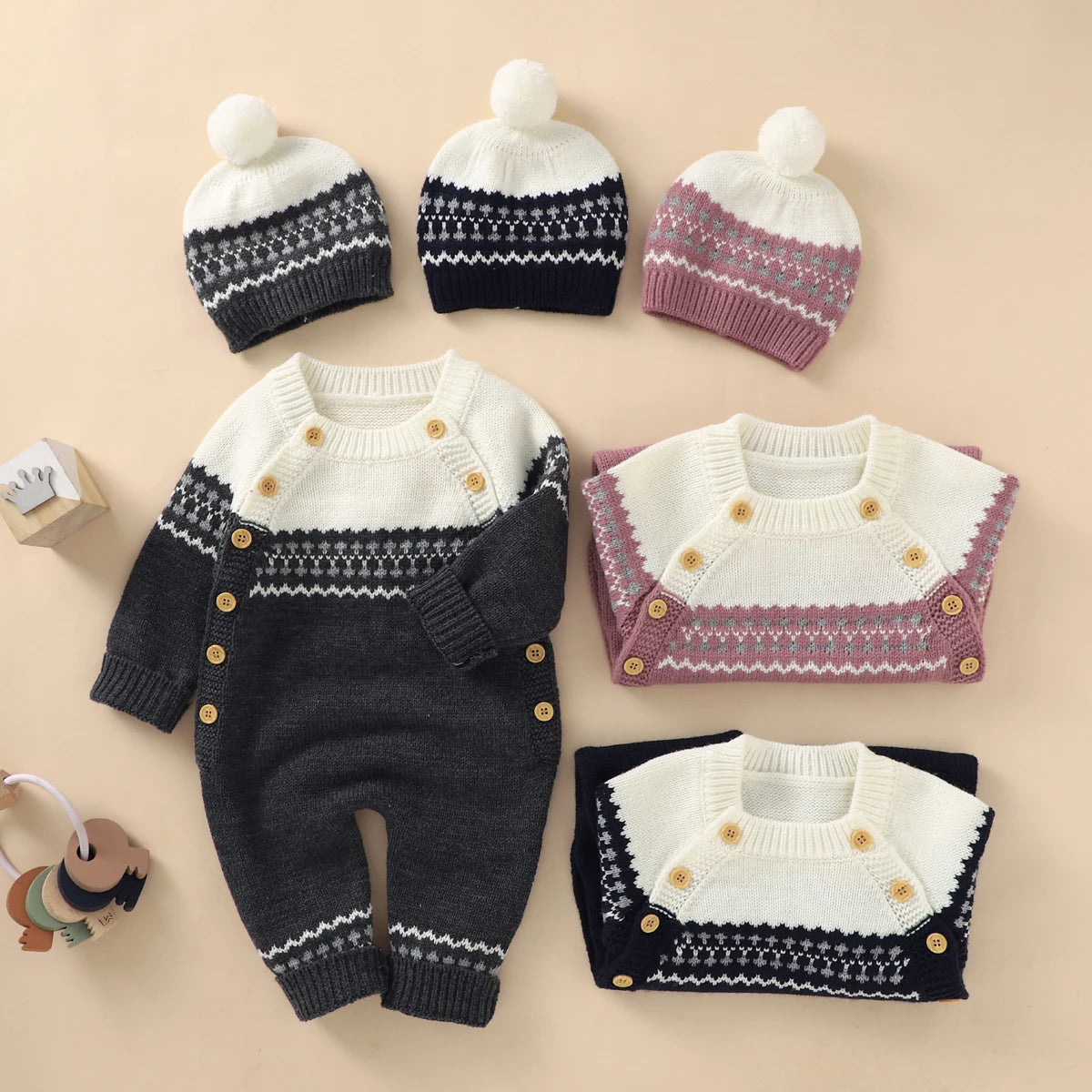 Combinaison Bébé Tricotée avec Bonnet – Body Hiver Automne