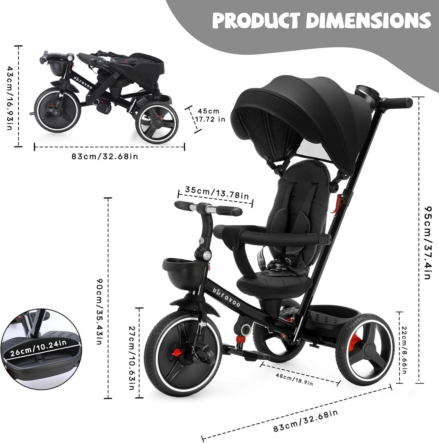🚲 Tricycle Évolutif 6 - en - 1 pour Bébé – Poussette Vélo avec Guidon Parental, Canopy Réglable &amp; Ceinture de Sécurité™ - Planète bébé