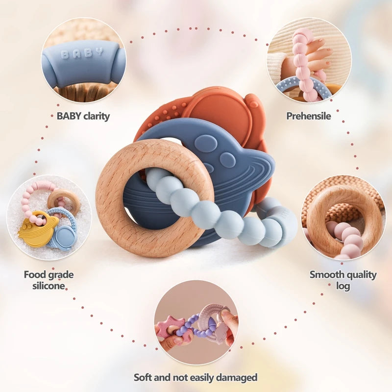 🪐👶 Anneau de Dentition Bébé – Silicone Alimentaire – Bracelet Sensoriel Planète – Dès 0 Mois™ - Planète bébé