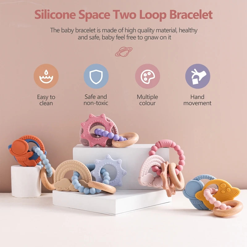 🪐👶 Anneau de Dentition Bébé – Silicone Alimentaire – Bracelet Sensoriel Planète – Dès 0 Mois™ - Planète bébé