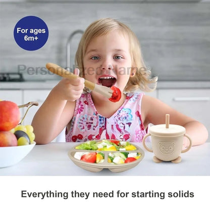 🍽️👶 Set Repas Bébé Personnalisable – Nom Gravé – Silicone Alimentaire Antidérapant (8 pièces)™
