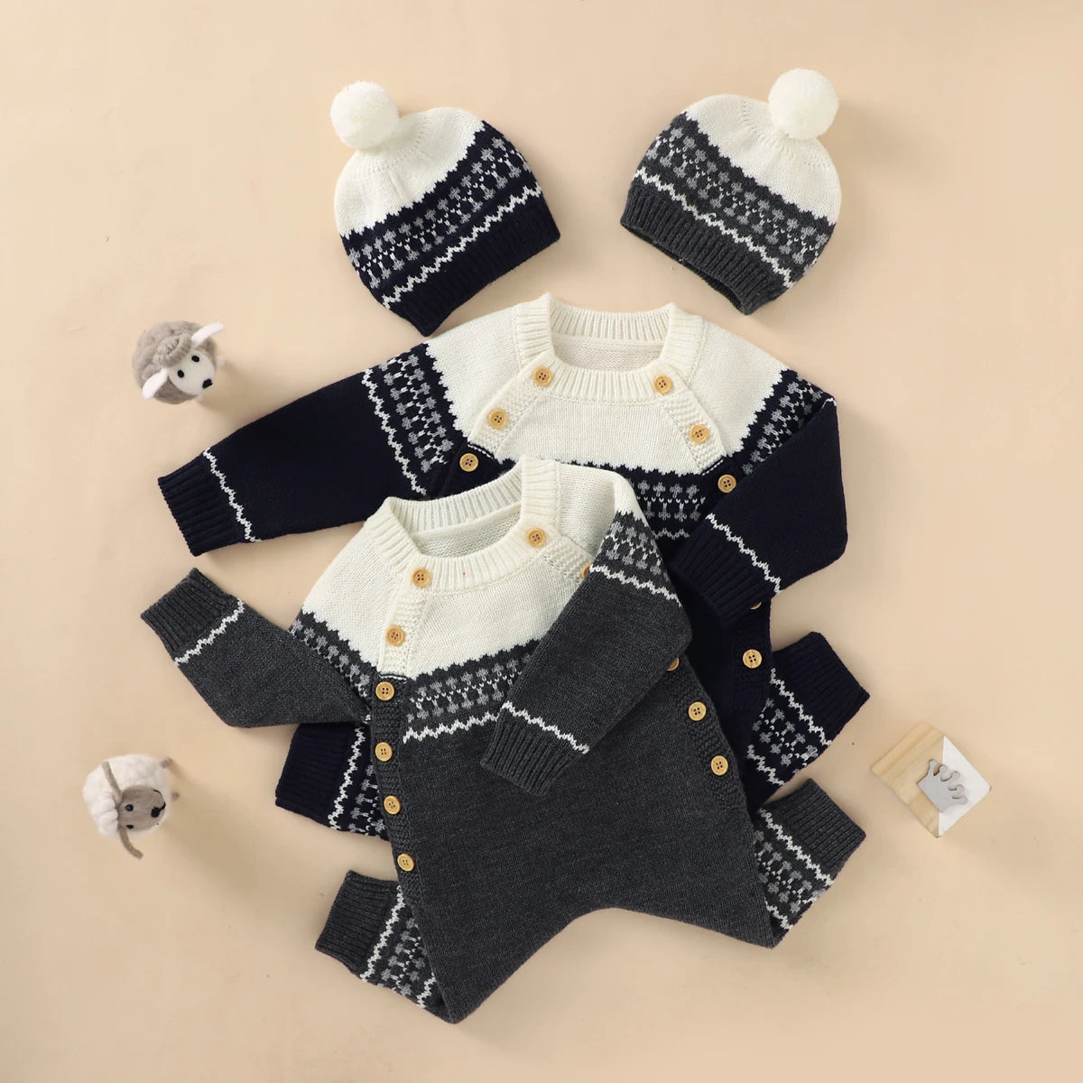 Combinaison Bébé Tricotée avec Bonnet – Body Hiver Automne