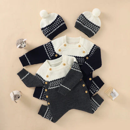 Combinaison Bébé Tricotée avec Bonnet – Body Hiver Automne