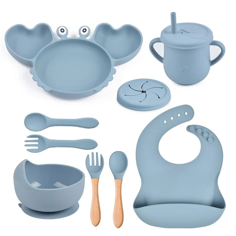 🍽️ Set de Vaisselle Bébé 9 Pièces en Silicone – Antidérapant &amp; Sans BPA™ - Planète bébé