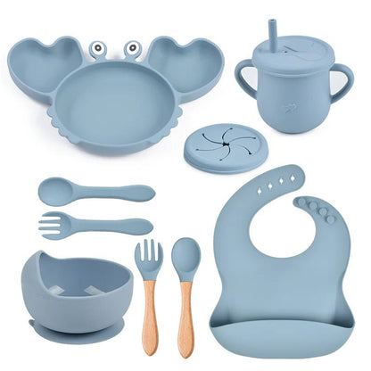 🍽️ Set de Vaisselle Bébé 9 Pièces en Silicone – Antidérapant &amp; Sans BPA™ - Planète bébé